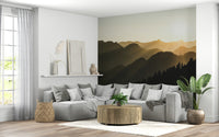 Gorgeous wallpaper for spaces, showcasing a powerful dawn in a wild forest.