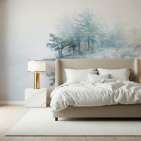 Wall mural Misty Lake Serenity Woodland, restful scenery, inspiring peaceful feelings.