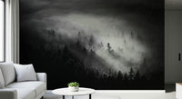Wall mural Foggy Forest Woodland, shadowy woods, inspiring powerful ambiance.