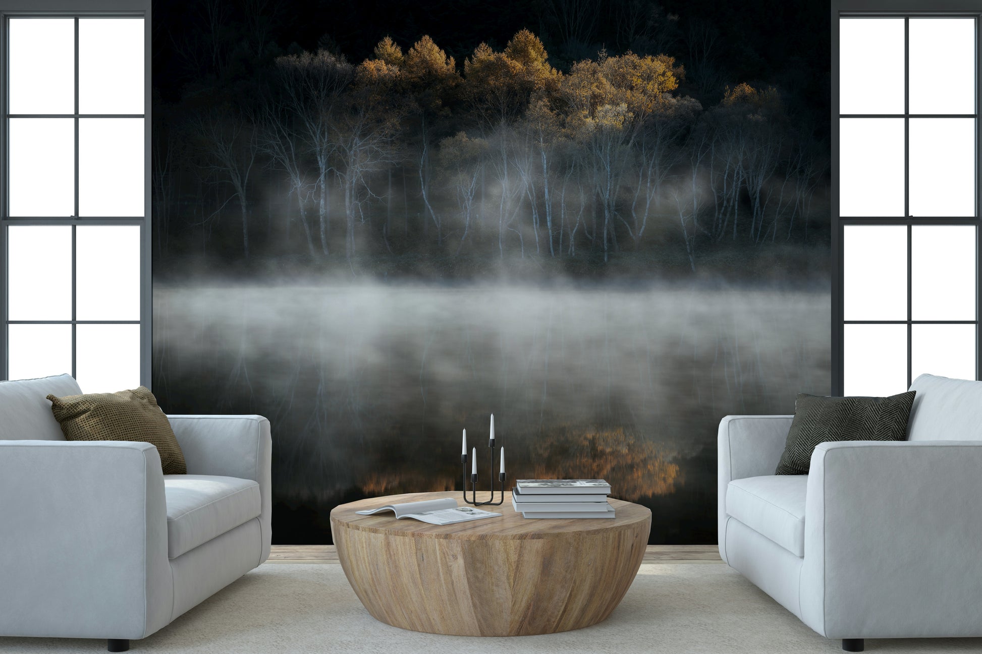 Wall mural Solitude, deep hue nature art with reflective mist.