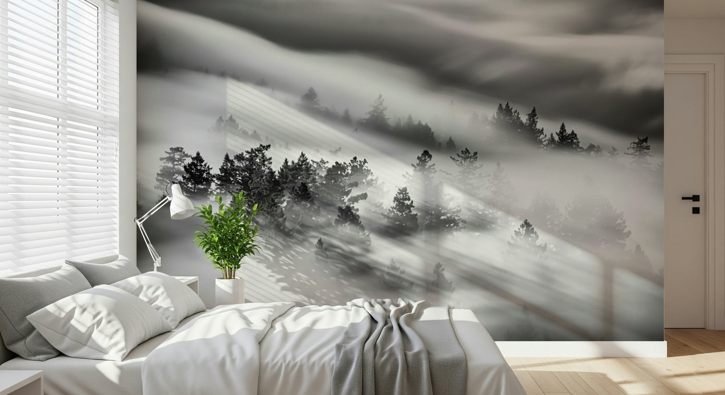 Ethereal trees fog effect mural Woodland Mist Velocity.