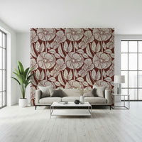 Dark red and off-white print, modern retro wallpaper, distinctive texture.