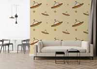 Minimal Vintage UFO Beige coating, simple shapes, imaginative atmosphere.
