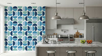 Ocean Echoes wall mural, soothing aqua tones, calming geometry.