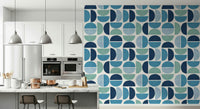 Wall mural Ocean Echoes, abstract marine motif, azure segments.
