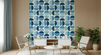 Ocean Echoes wall mural, crisp white background, cyan elements.