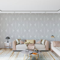 Minimalist Retro Arches wallpaper: Monochrome, interlocking wave design, sleek.