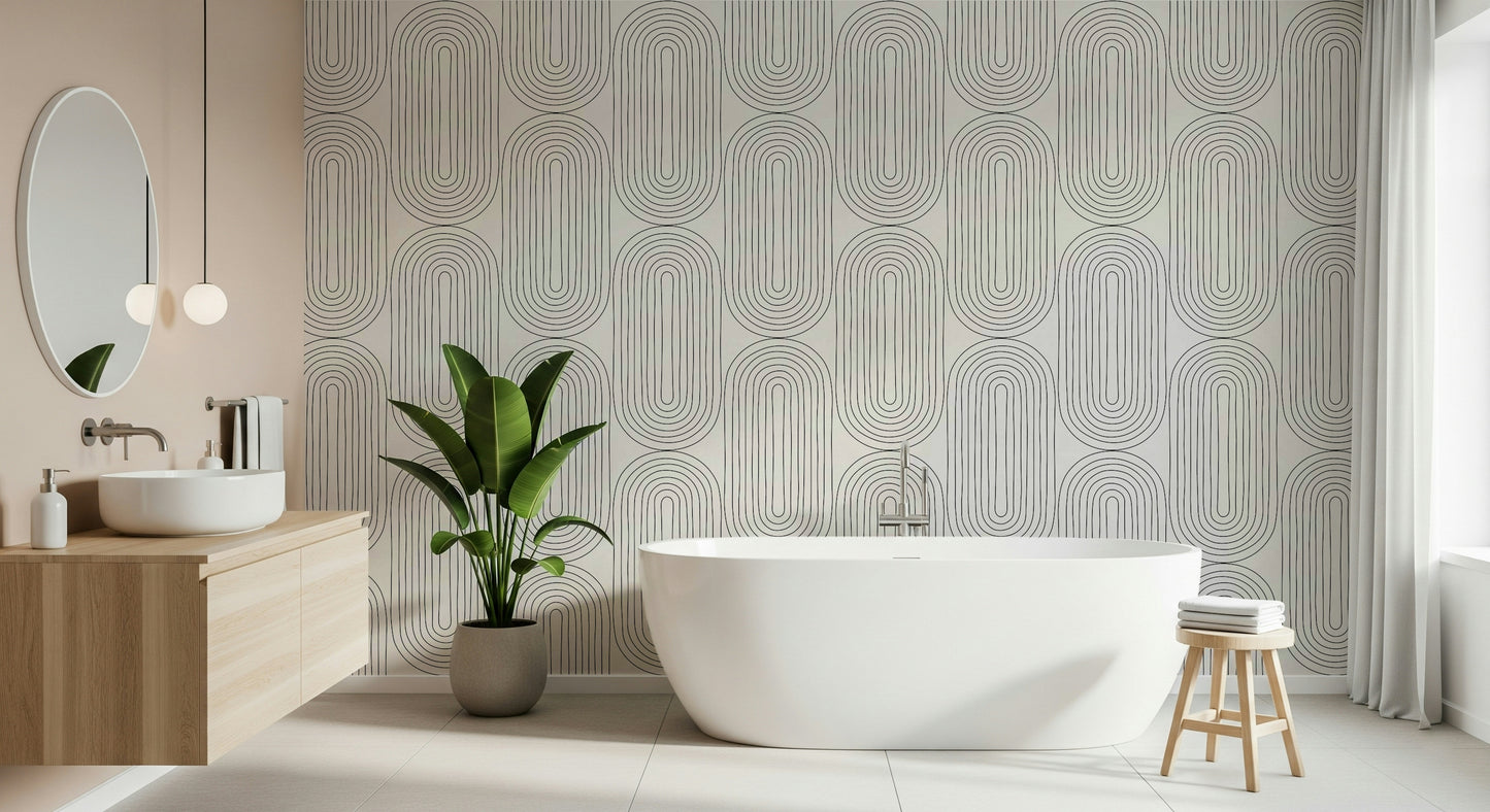 Vertical line Arch pattern, retro wallpaper for walls, trending home decor look.