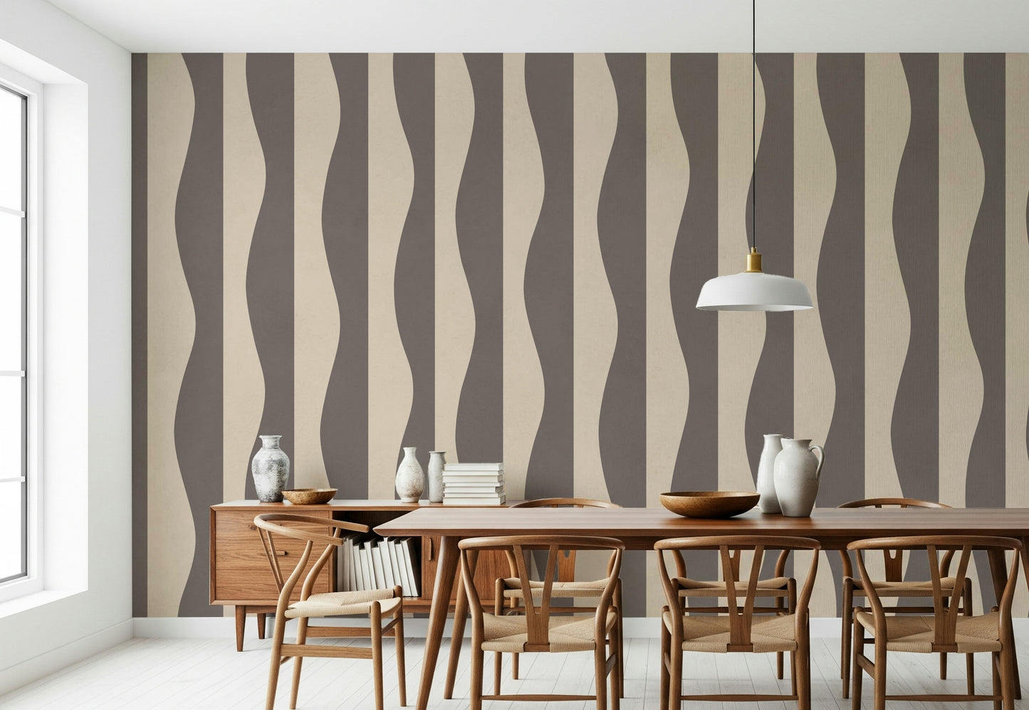 Abstract wave stripe wall mural, custom wallpaper, elegant, simple movement.