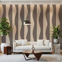 Groovy stripe mural, captivating, dynamic lines, vintage aesthetic print.