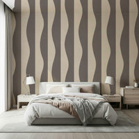 Bohemian Groovy Stripes wallpaper, neutral, abstract, rhythmic wave pattern.