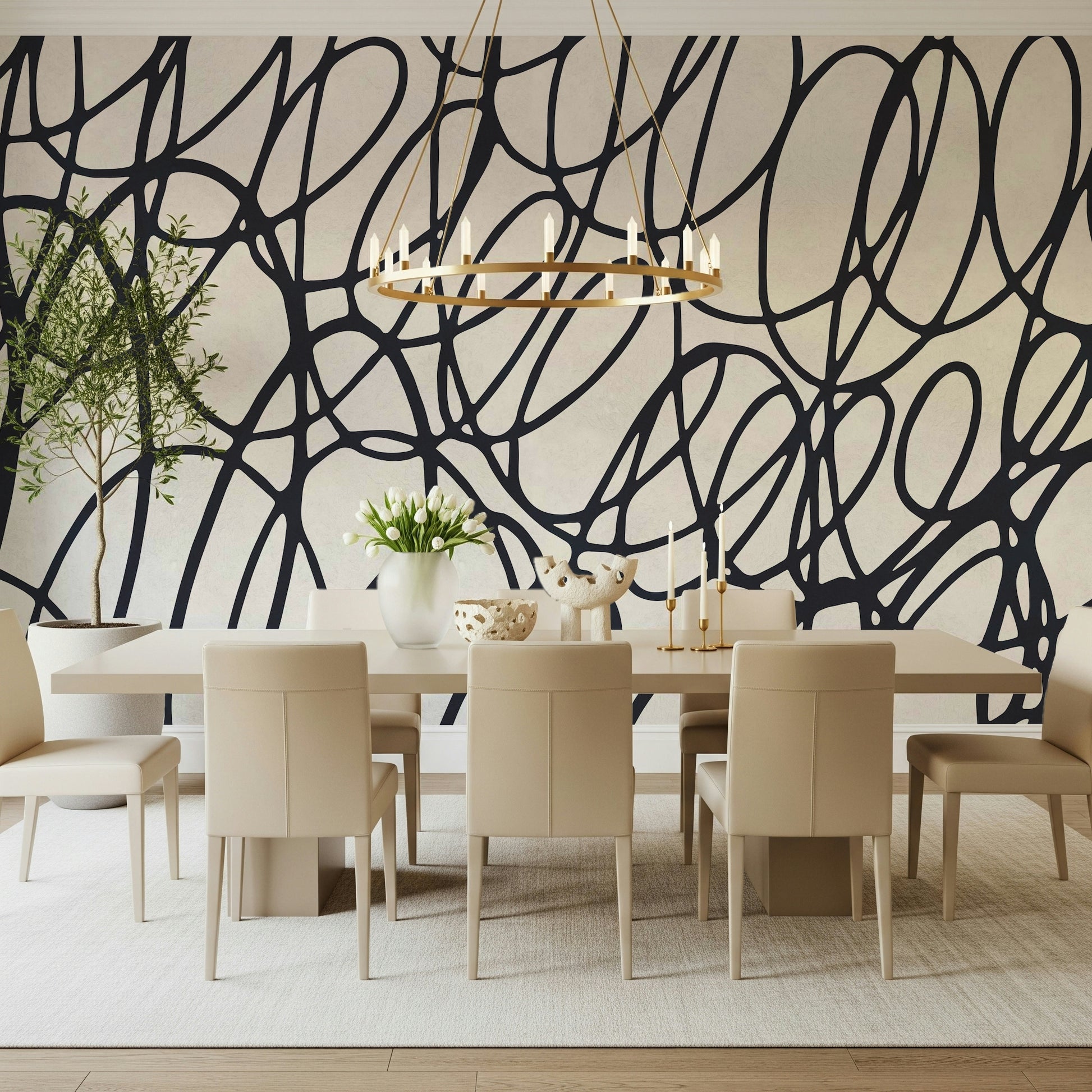 Overlapping Loop Lines mural. Unique continuous line texture. Stylish wall treatment. Buy wallpaper.