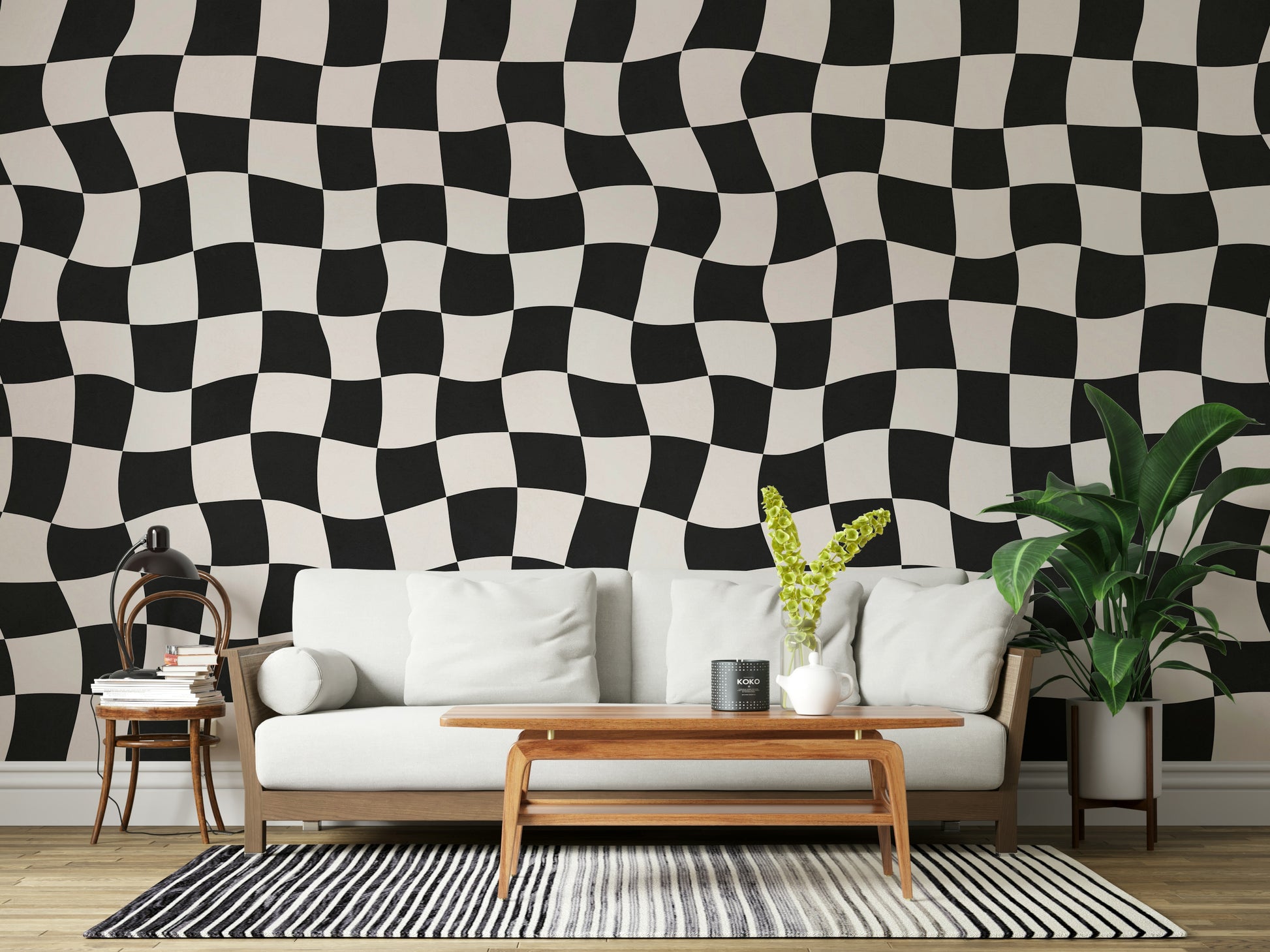 Dynamic Wavy Check warped grid design statement wall decor.