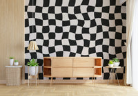 Distorted Wavy Check checkerboard groovy modern interior accent.