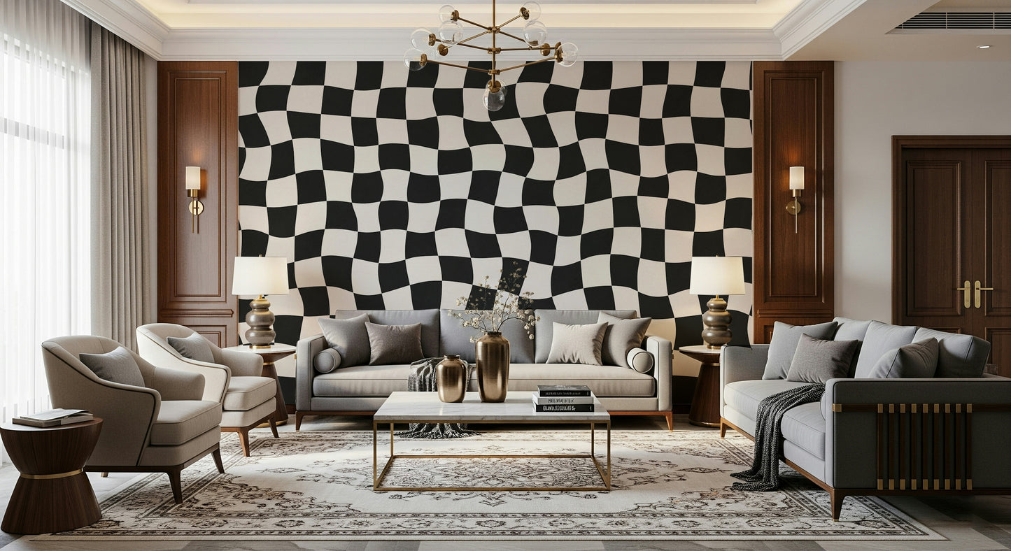 Monochrome Wavy Check fluid squares optical motion effect.