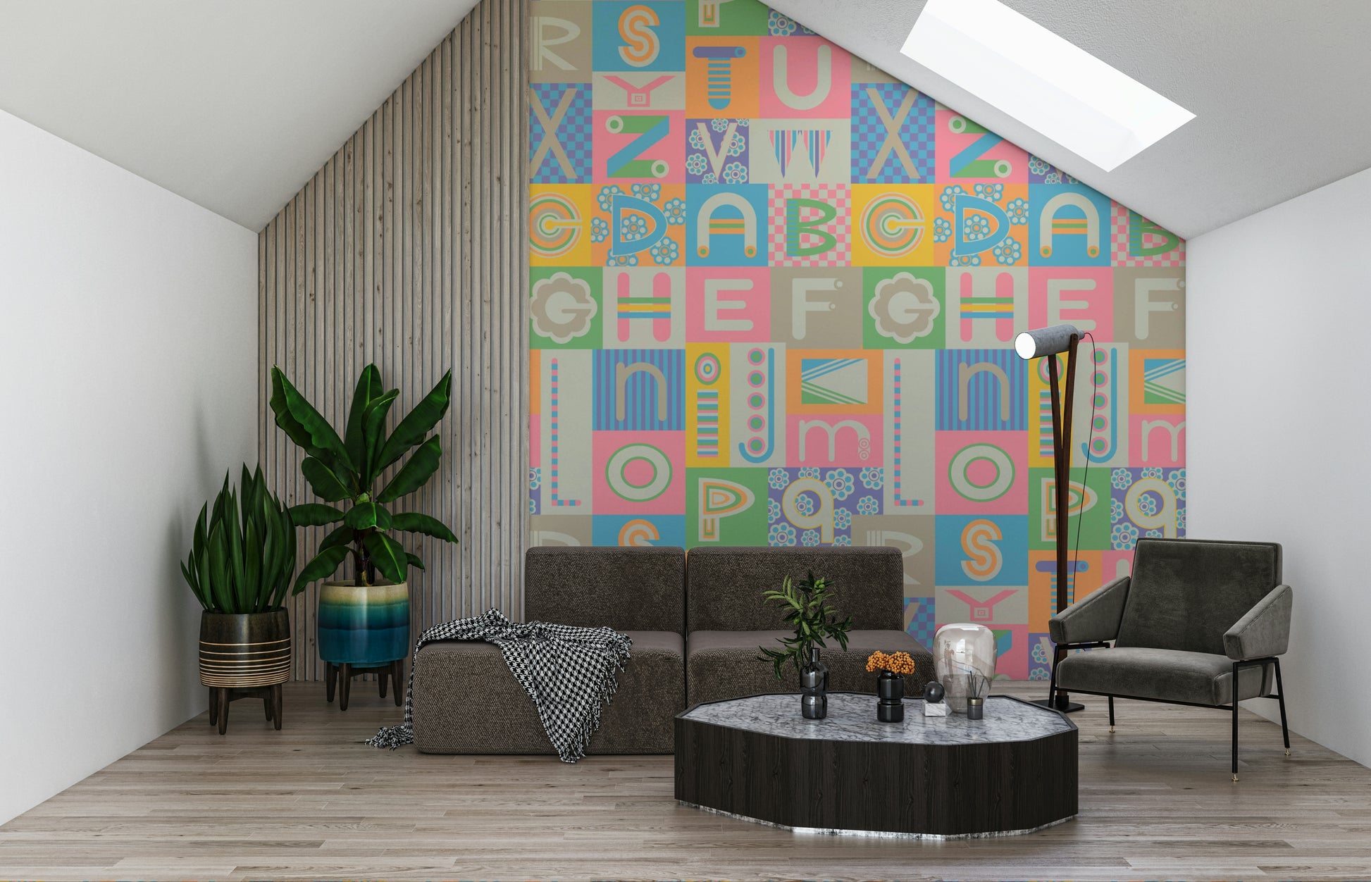 Pastel geometric blocks define ABCs Pastel Geometric Wallpaper for walls.