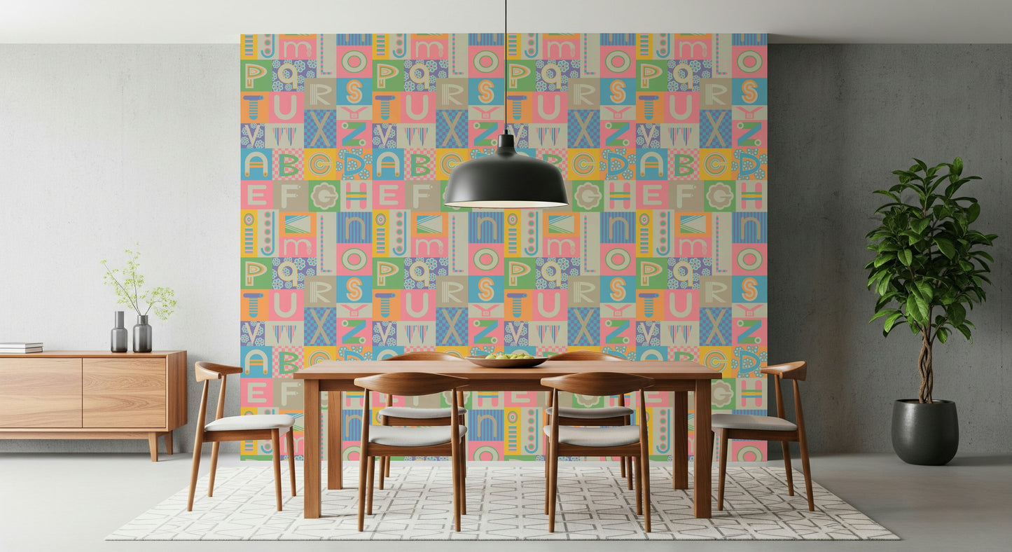 Monochrome block style for ABCs Pastel Geometric Wallpaper playful wallpaper.
