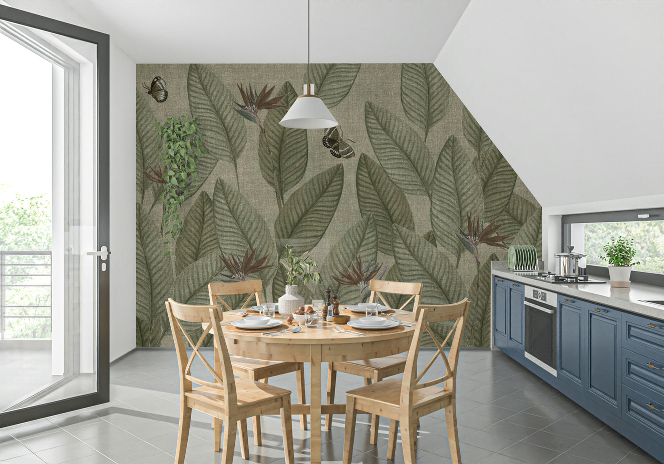 Sepia botanical pattern of Jungle Life Antique wallpaper surface.