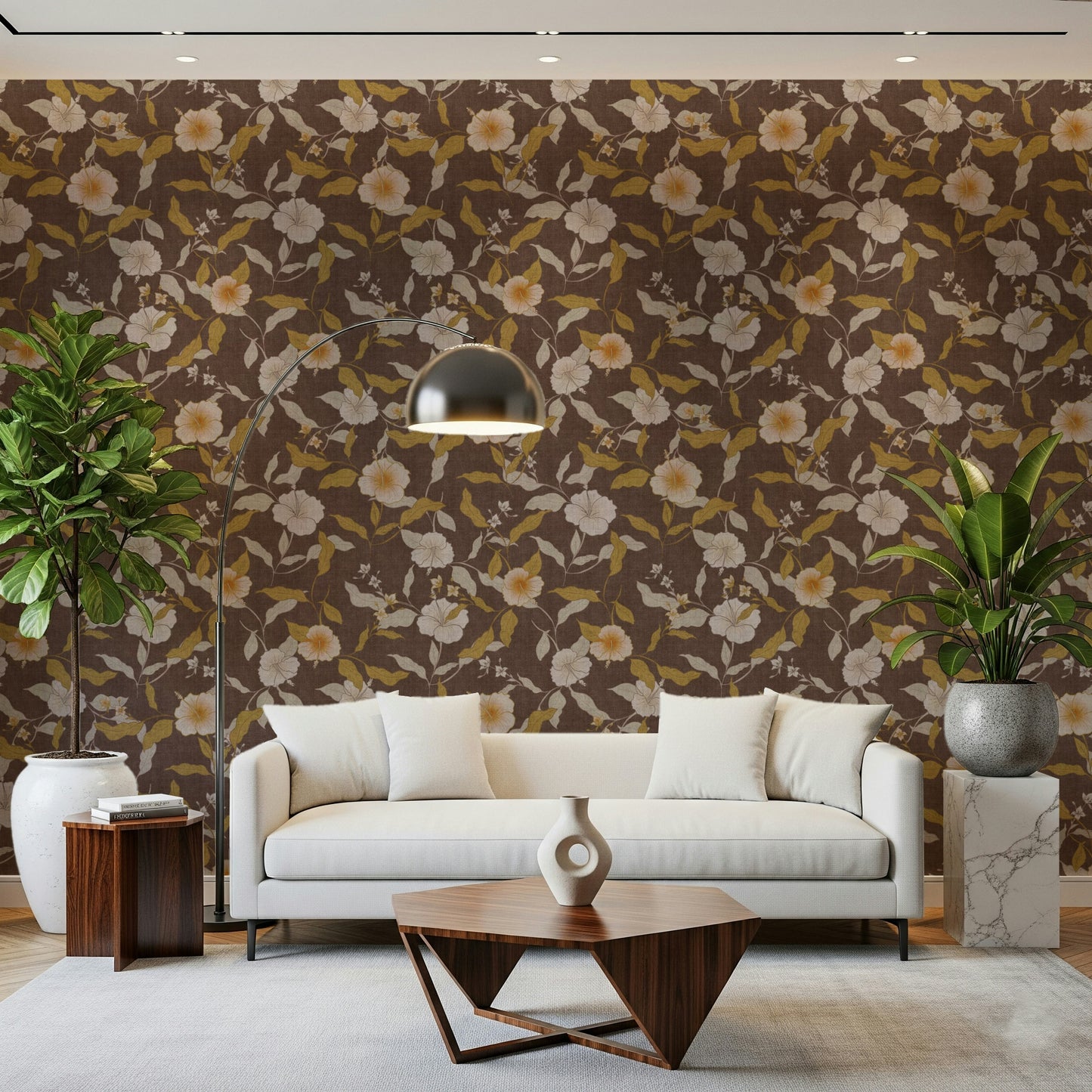 Dramatic Tropical Floral Antique image; stylish botanical print with depth.