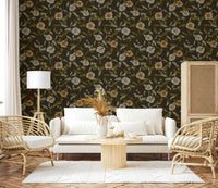 Old Fashioned floral wallpaper dusky rich fabric look.
