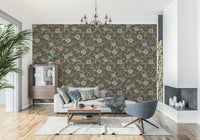 Sepia blossom wallpaper textile effect gloomy elegant.