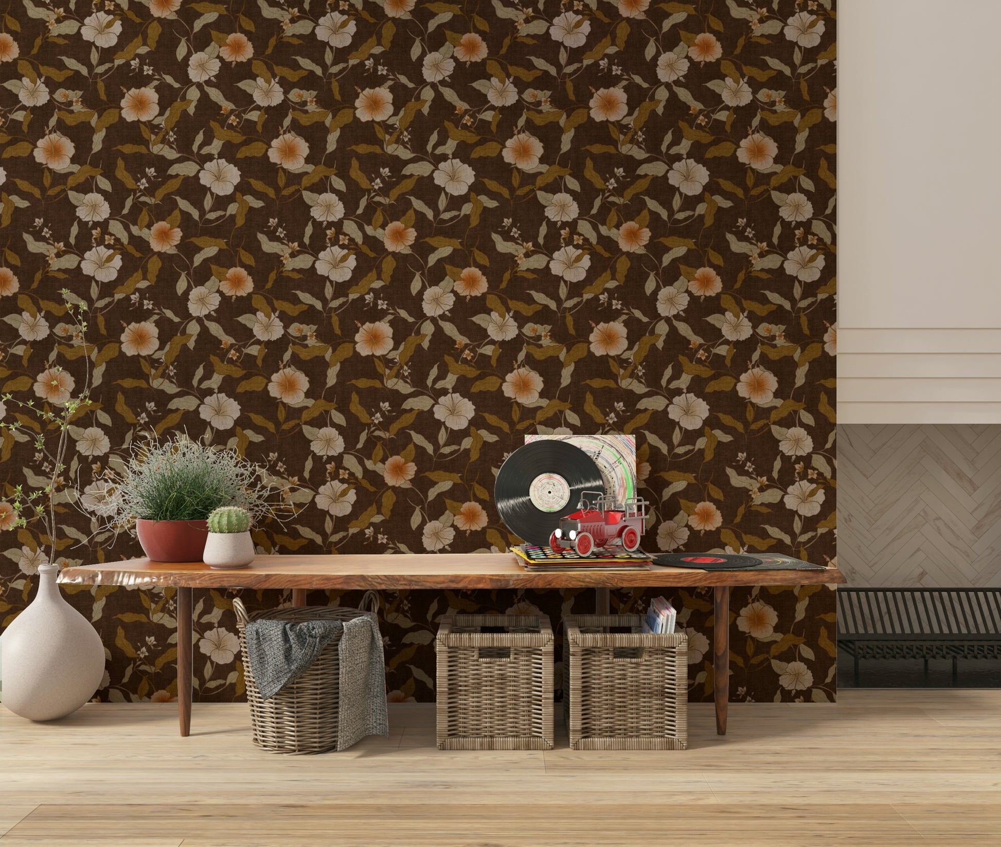 Vintage style flower pattern Faded Tropical Floral Warm Vintage surface.