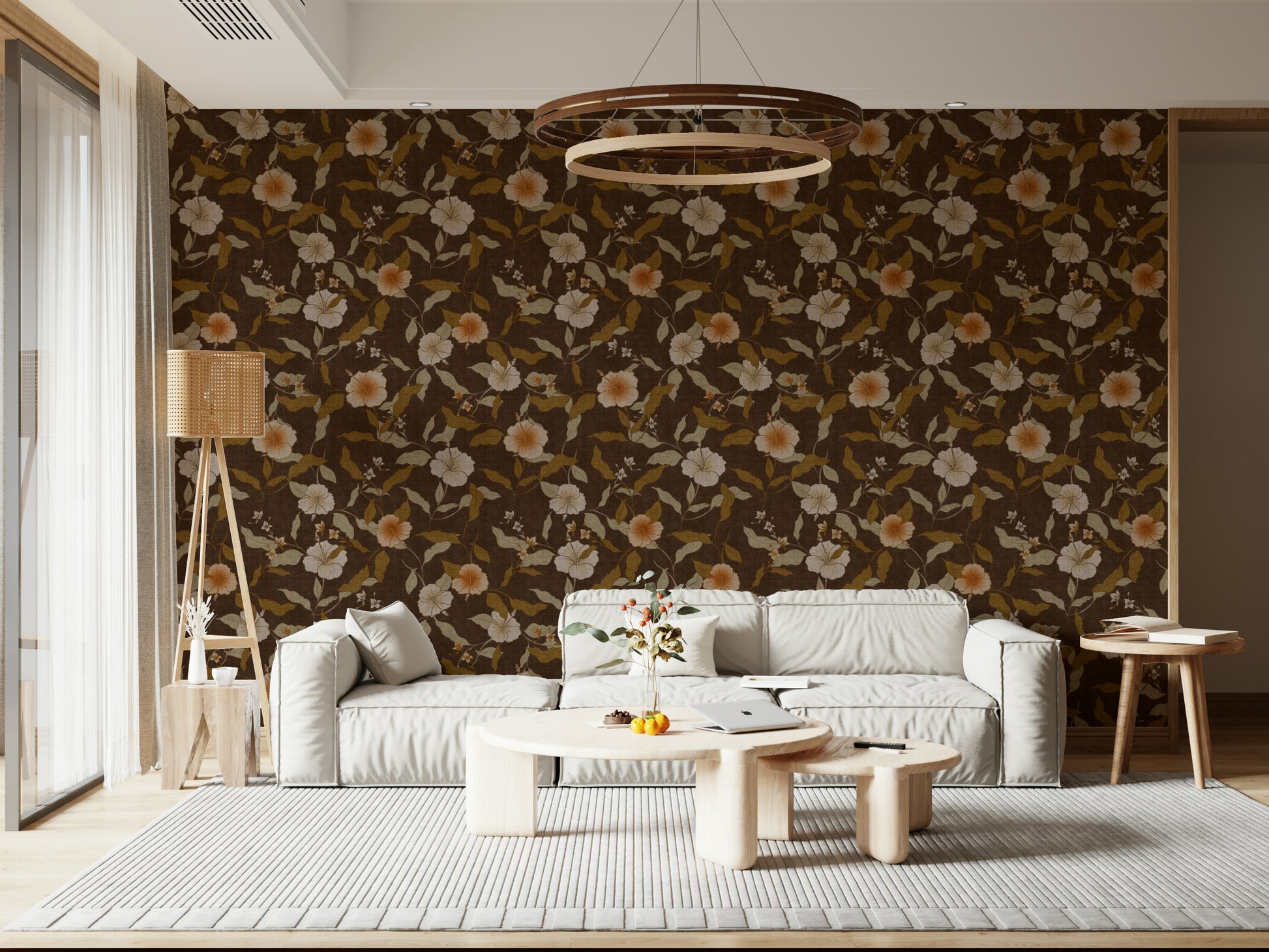 Faded Tropical Floral Warm Vintage lovely repeating bloom wallpaper.