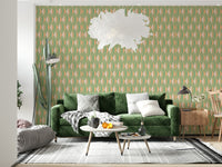 Symmetrical tile effect Mint & Peach Triangles green wallpaper.
