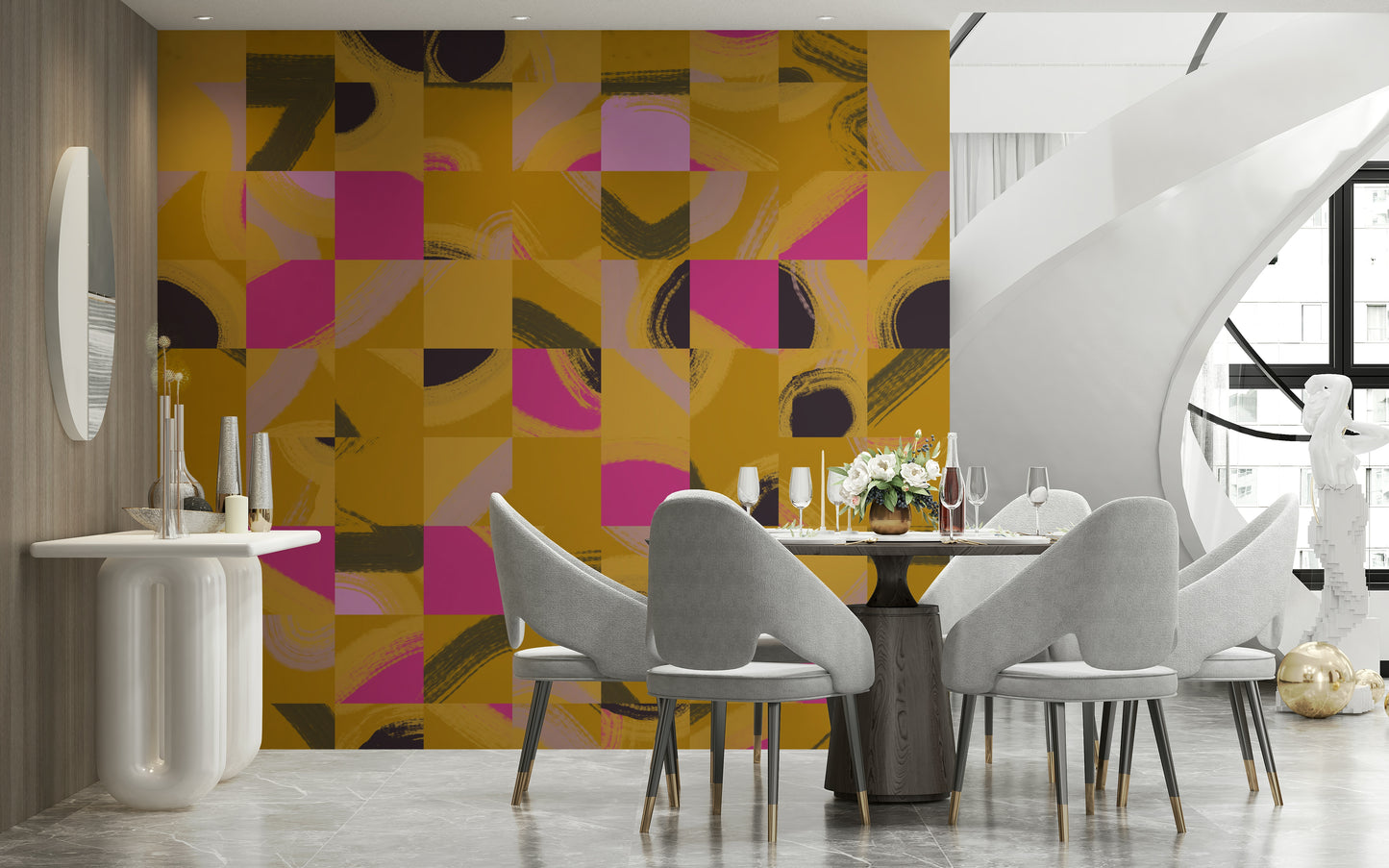 Artistic Tile Play wallpaper for walls modern vibrant tiling look.