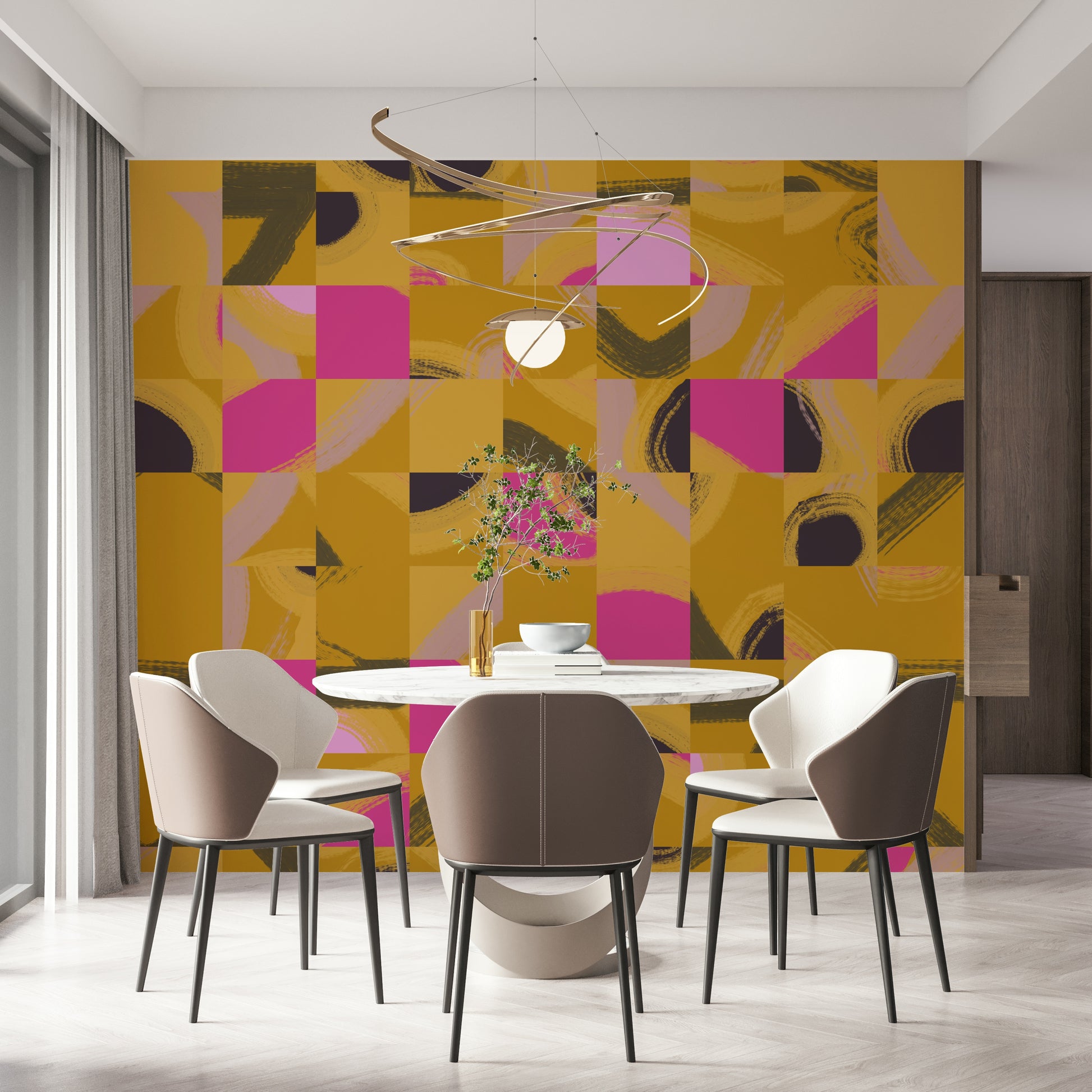Elegant wallpaper Artistic Tile Play brushstroke tiled effect.