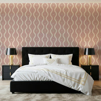Peach Retro Waves wallcovering, groovy pattern, nostalgic look.