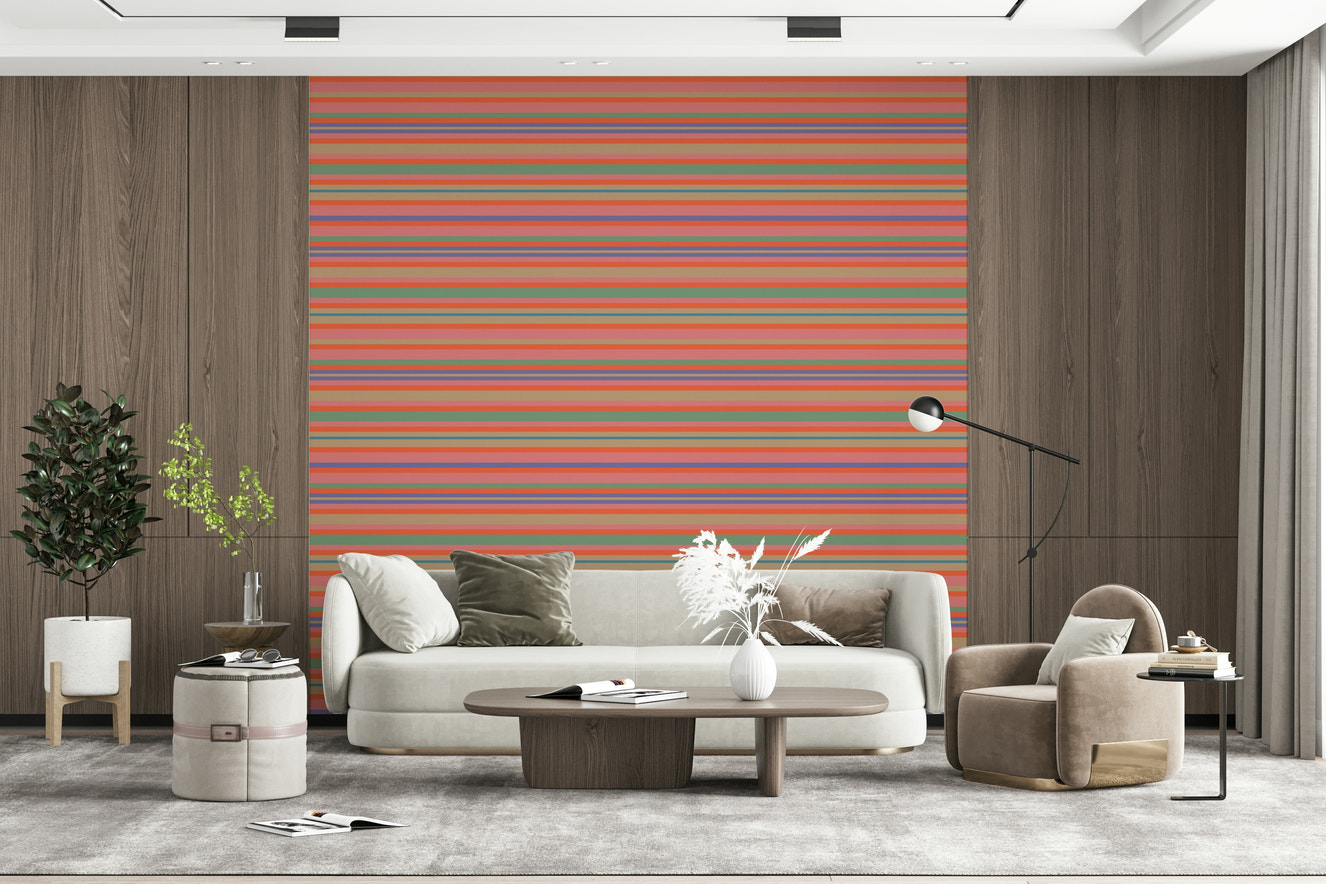 Playtime Stripes wallpaper, bright pastel horizontal lines, retro design.