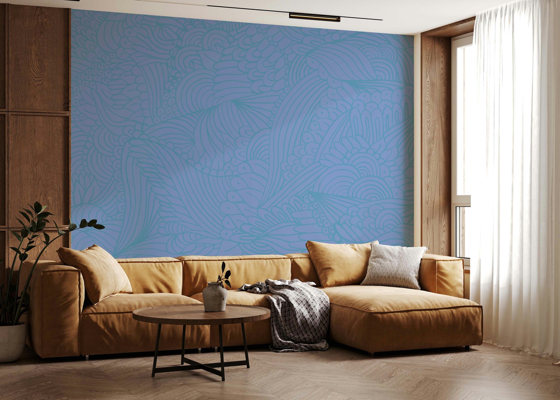 Relaxing background pattern Azure Zen Doodle artistic wall mural.