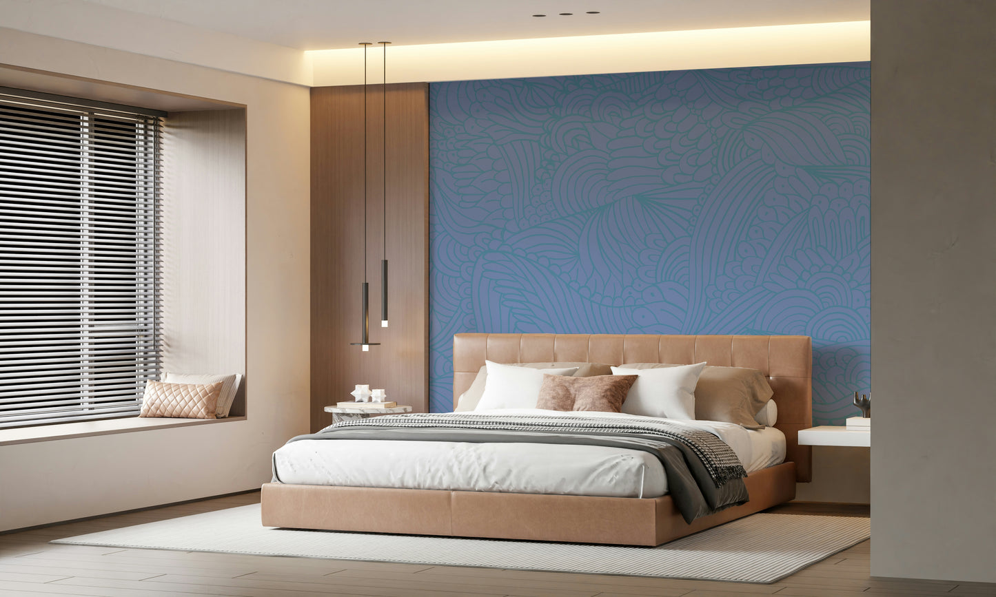 Intricate drawing style wallpaper. Azure Zen Doodle decorative texture.
