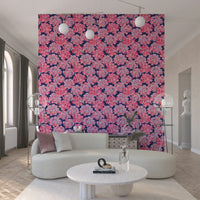English Floral Antique large flower wallpaper. Pink Blue Blush pattern.