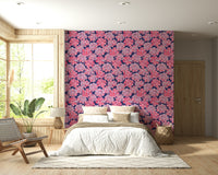 Bold magenta fuchsia floral print wall mural. Big Bloom Hydrangeas.