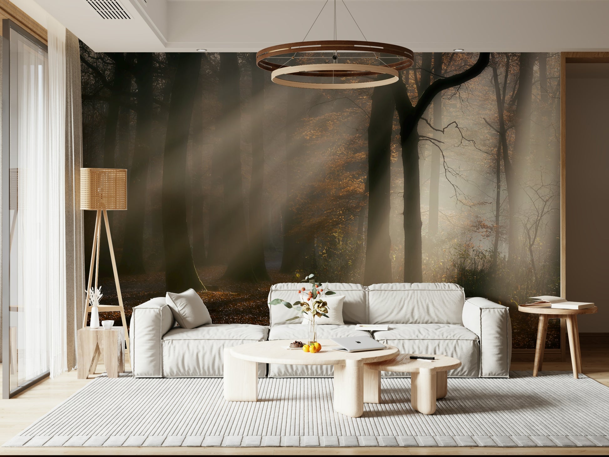 Symmetrical dark trunks of Golden Haze mural.