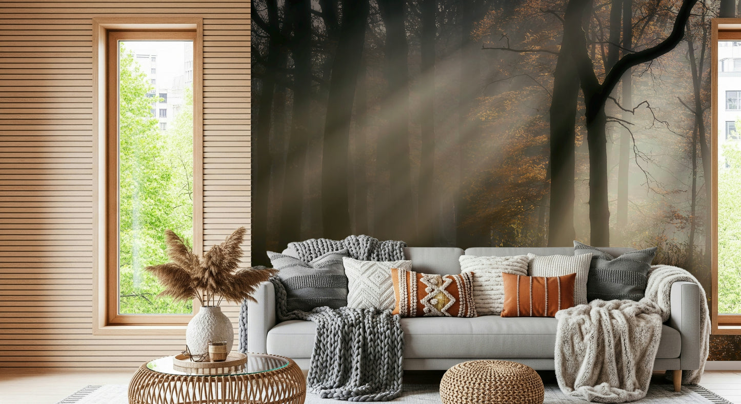 Scattered autumnal foliage in Golden Haze warm wallpaper.