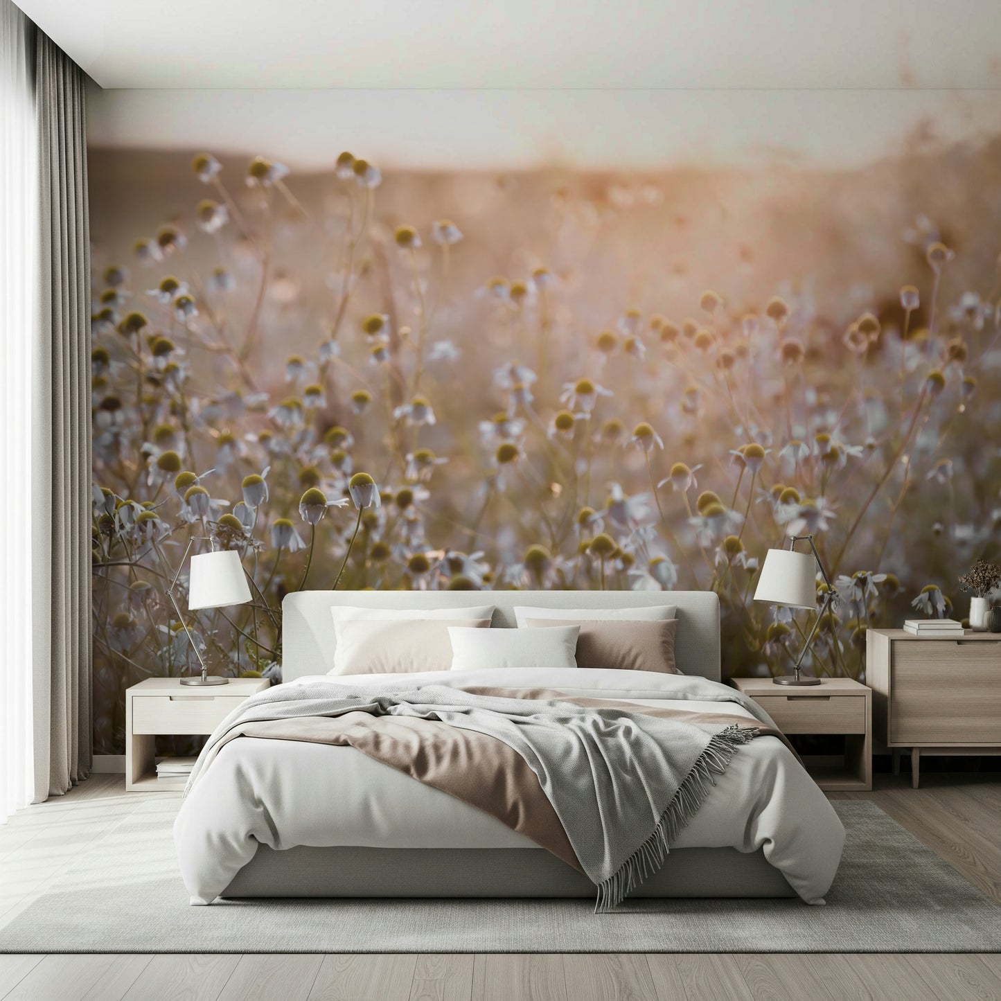 Quiet magical aesthetic of Meadow Bloom Sunset mural art.