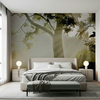Forest Serenity wall decor Beautiful forest lighting, misty glow, dramatic nature view.