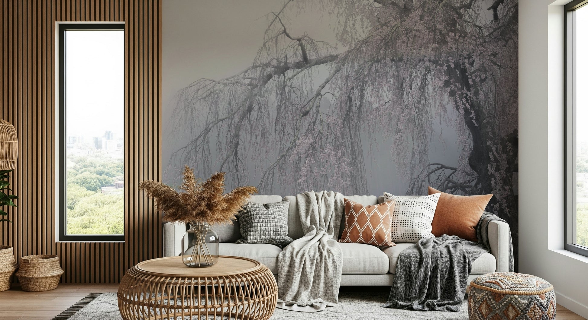 Whispers of Spring weeping cherry blossom wall mural fog.