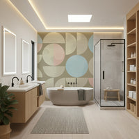 Textured Quiet Geometry circle motif, sage green background wallpaper.