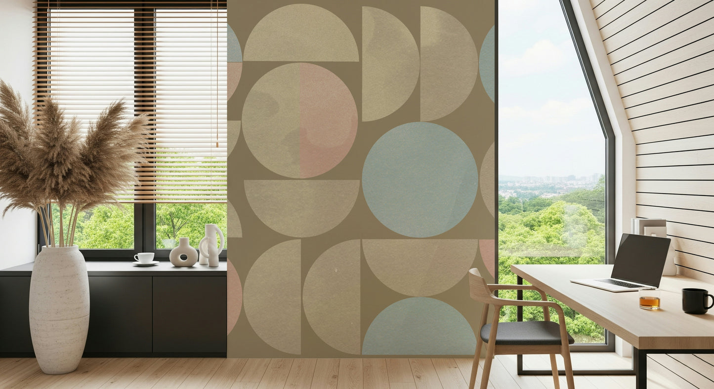 Pastel shades Quiet Geometry halves and full circles decorative wallpaper.