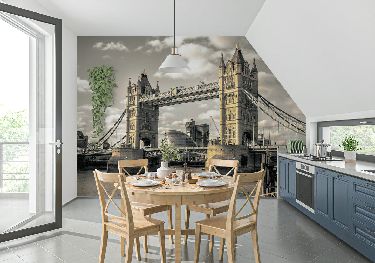 England London Bridge wall mural old-world charm cloudy sky image.