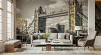 Riverfront London Bridge wallpaper for walls monumental city structure print.
