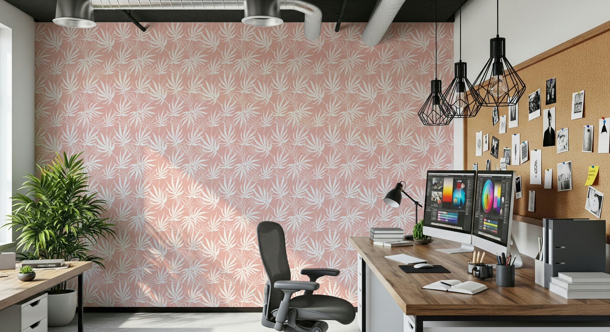 Feminine Tropical Blush peel and stick wallpaper tropical foliage.