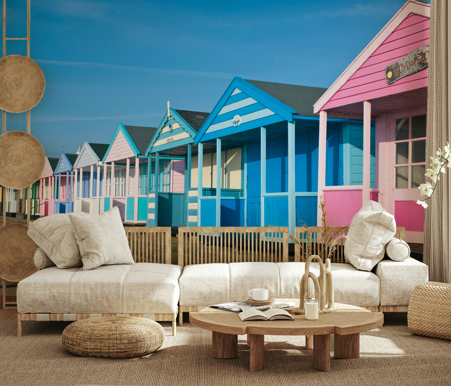 Removable Vibrant Seaside Vibe wallpaper, pastel color scheme.
