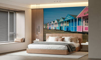 Quirky Vibrant Seaside Vibe wall art, British beach shacks.