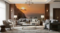 Exquisite Sunrise Cliffs wall covering; beautiful dawn over the water.