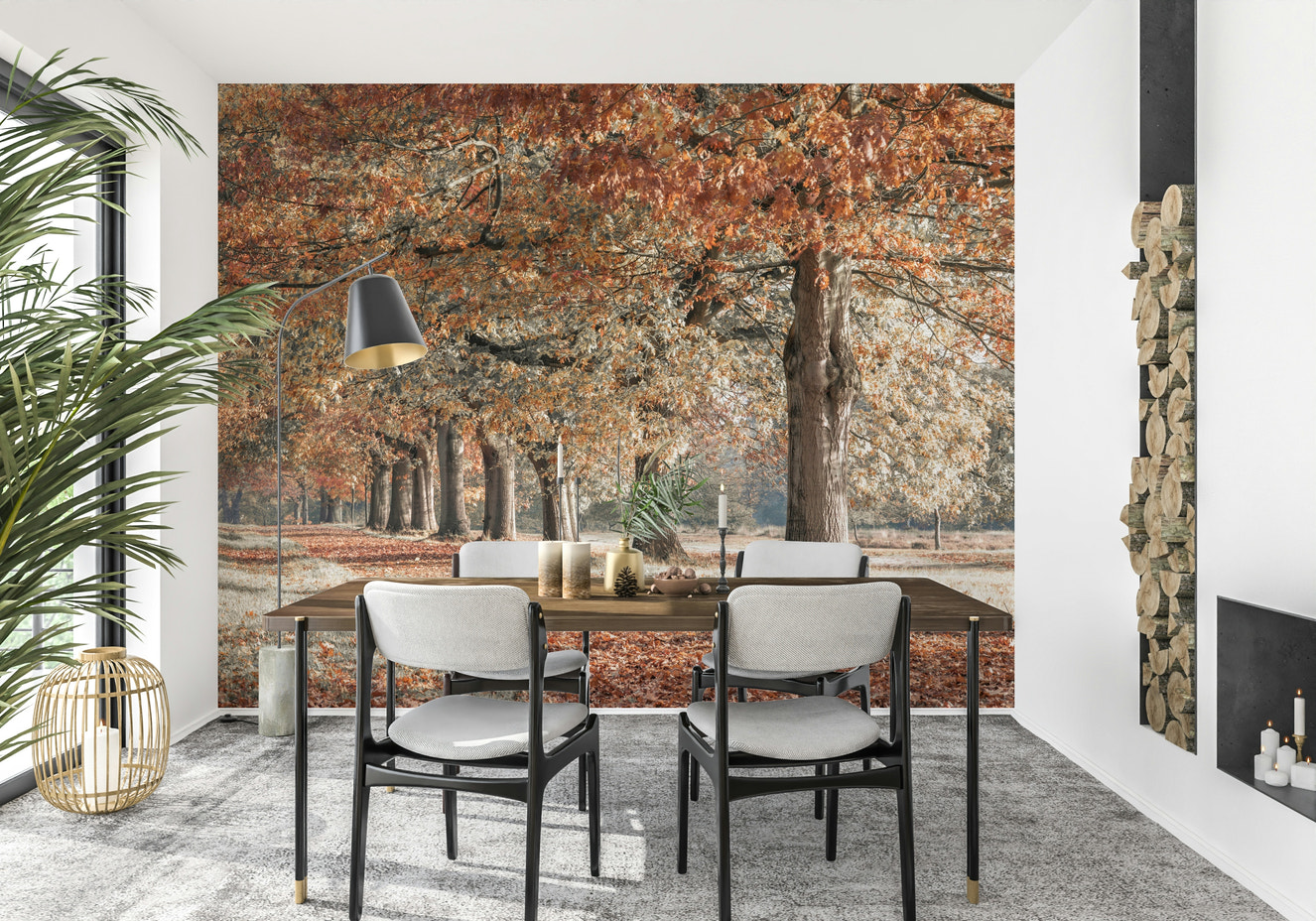 Fall Splendor wallpaper mural, path lined with towering autumn trees.